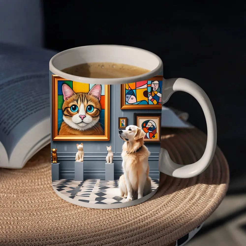 Golden Retriever Admiring Cat Portrait Art Gallery – Mugs