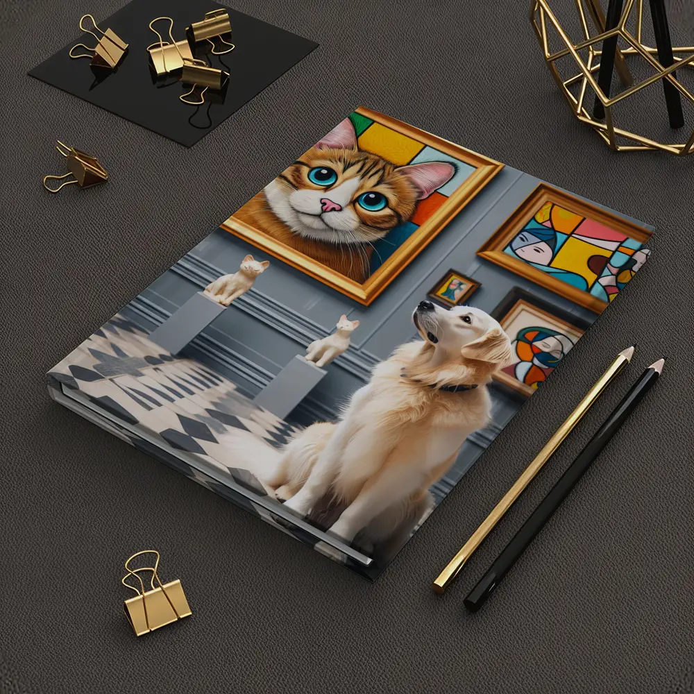 Golden Retriever Admiring Cat Portrait Art Gallery – Notebooks