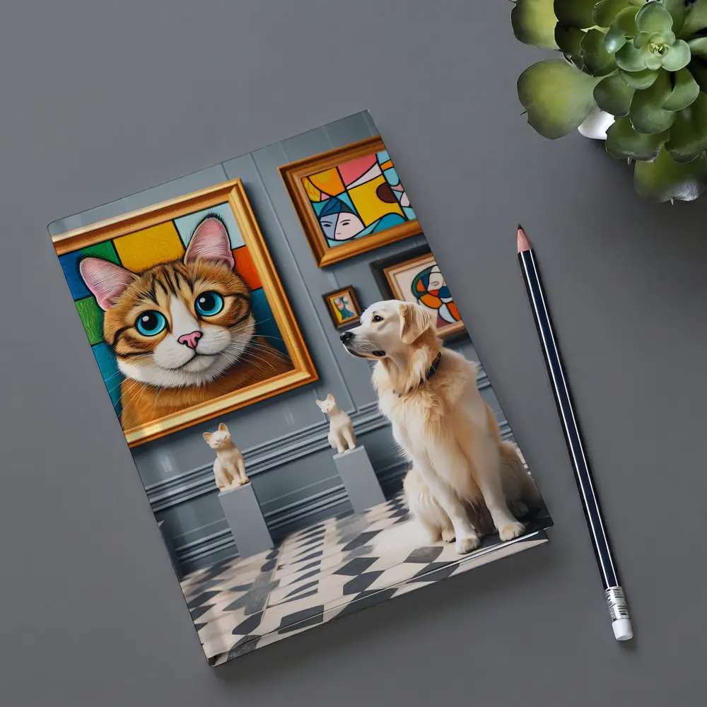Golden Retriever Admiring Cat Portrait Art Gallery – Notebooks