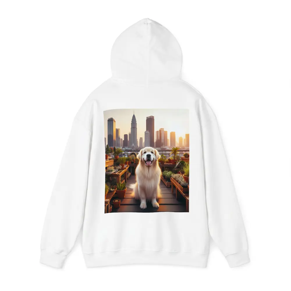Golden Retriever Rooftop Garden City Skyline – Hoodies