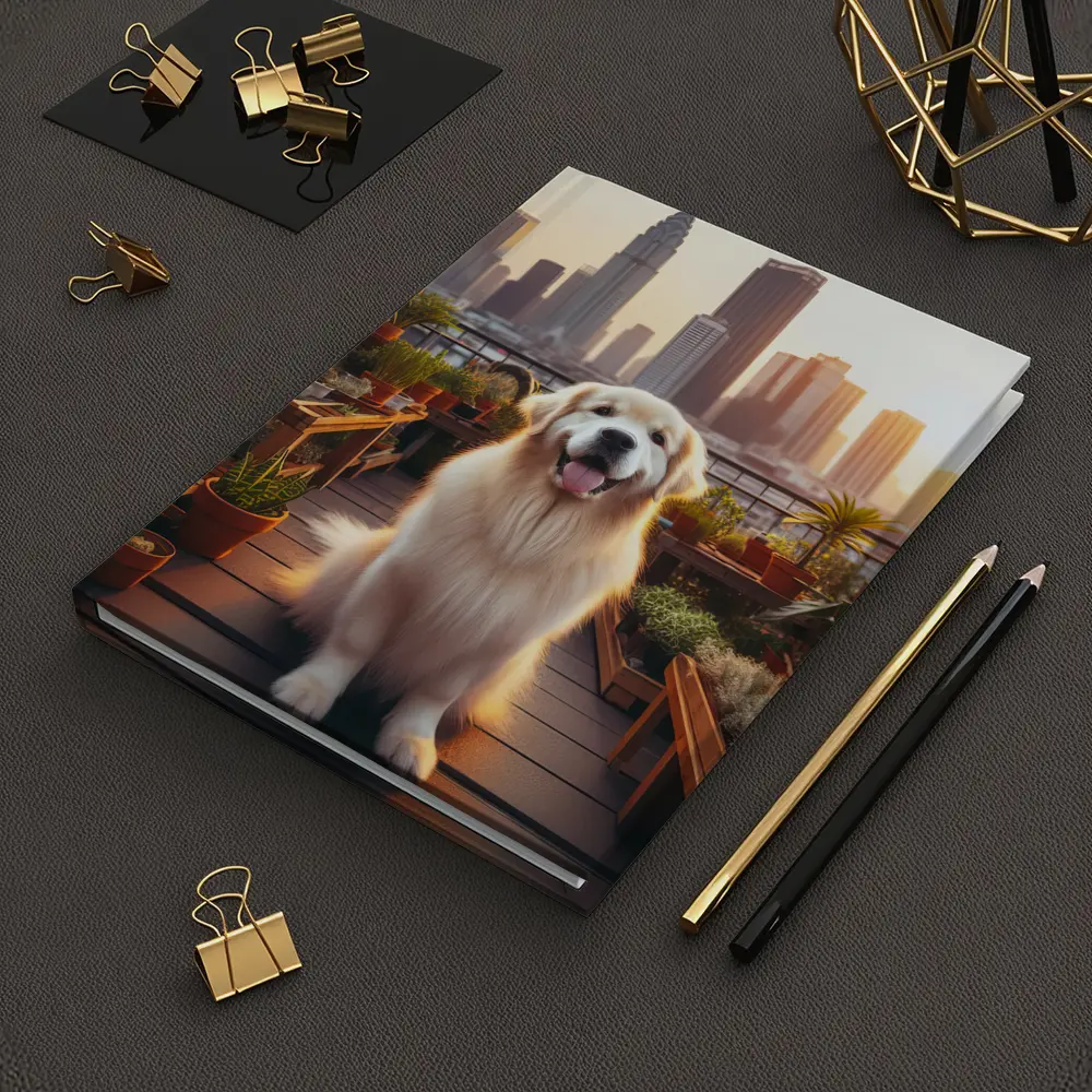 Golden Retriever Rooftop Garden City Skyline – Notebooks