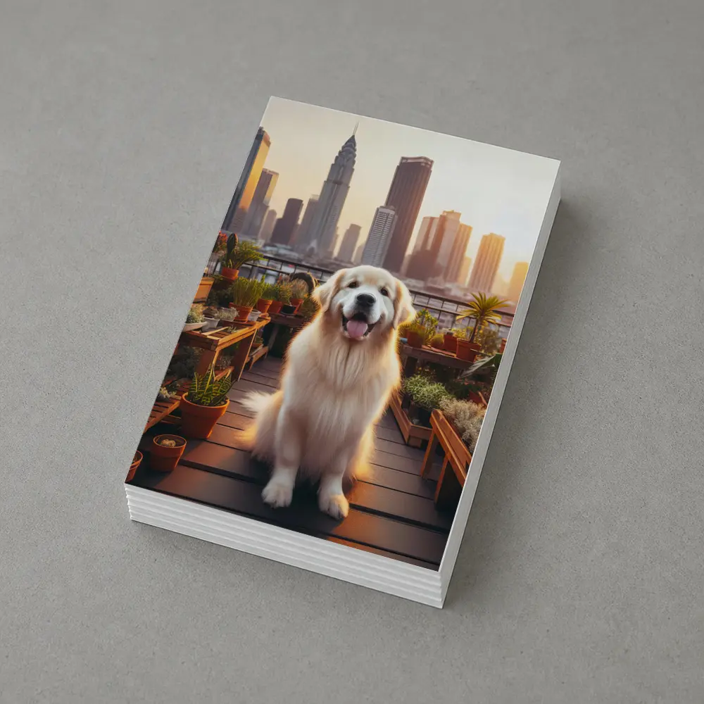 Golden Retriever Rooftop Garden City Skyline – Postcards