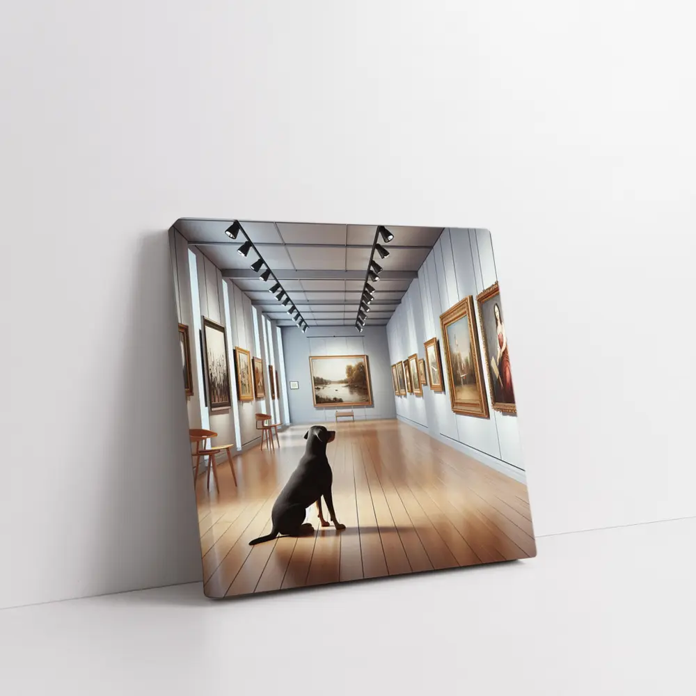 Black Labrador Sitting In Art Gallery – Wall Art