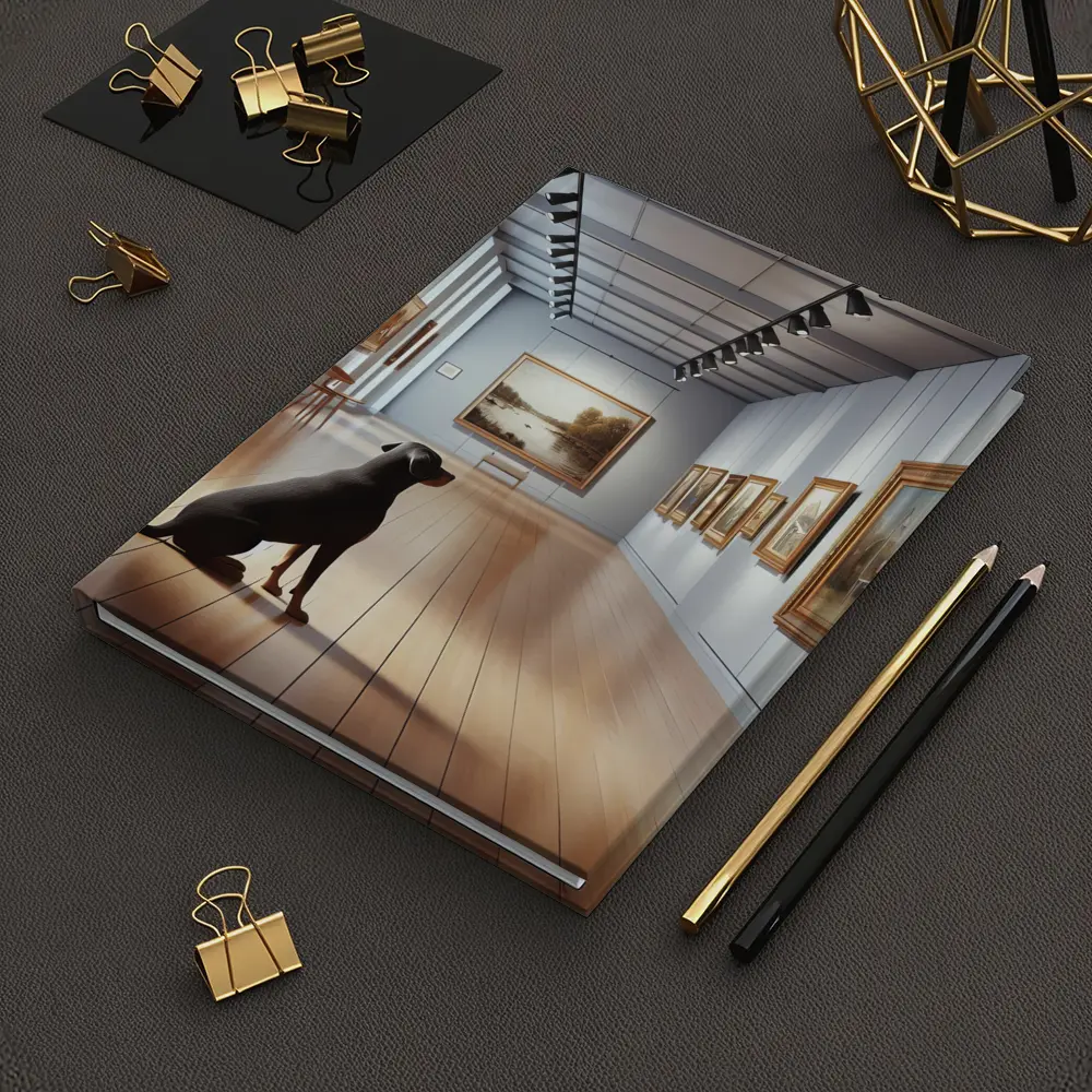 Black Labrador Sitting In Art Gallery – Notebooks