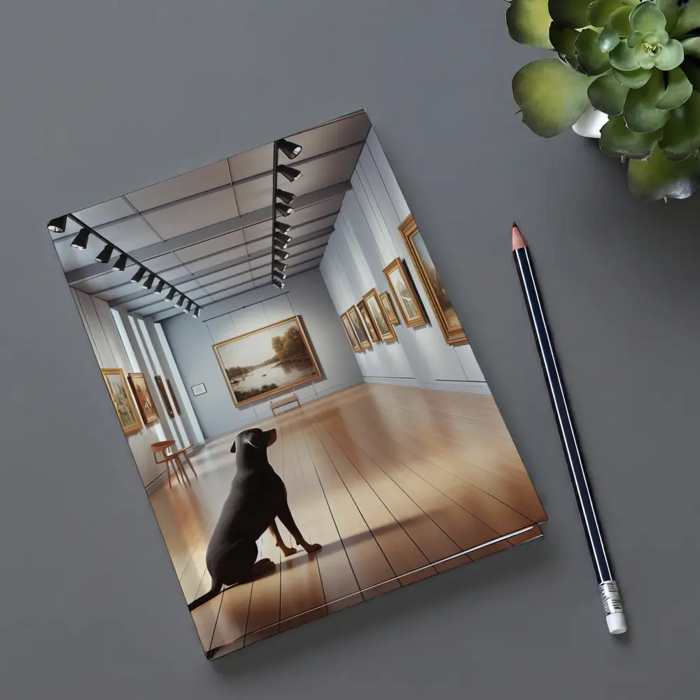 Black Labrador Sitting In Art Gallery – Notebooks