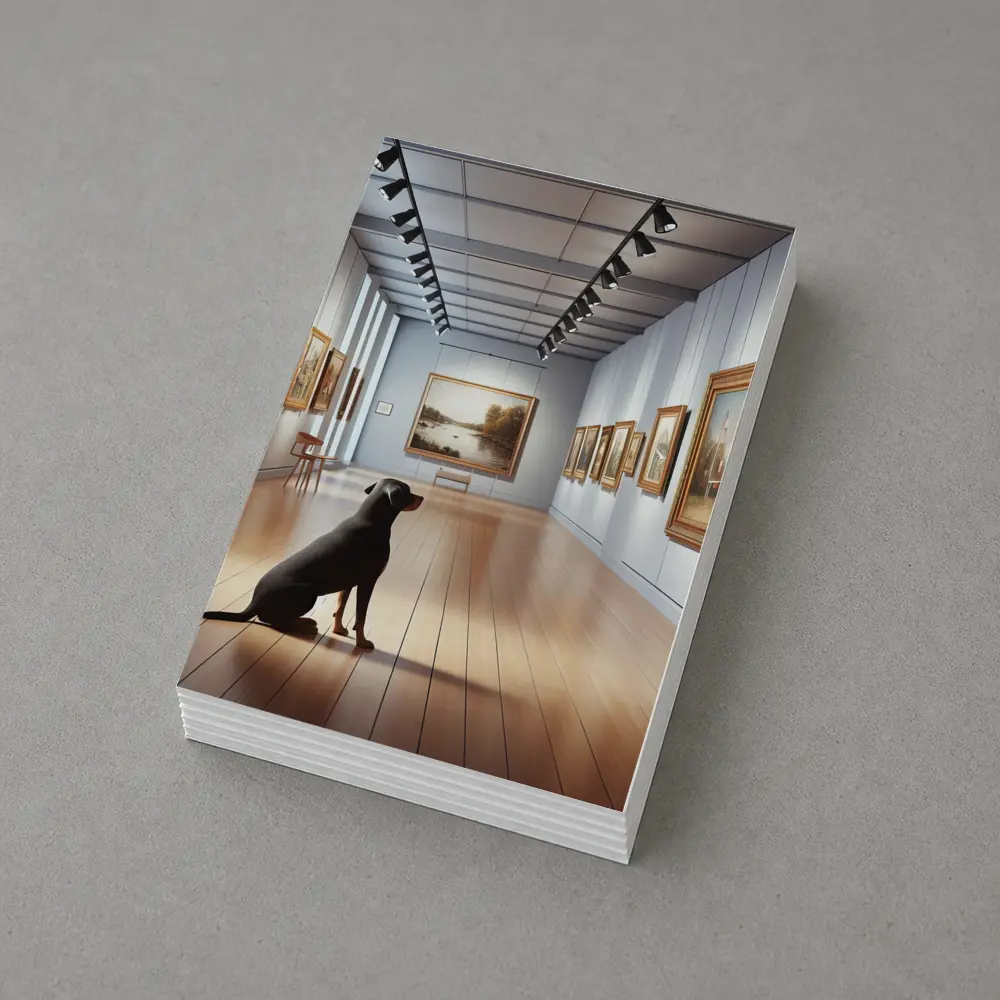 Black Labrador Sitting In Art Gallery – Postcards