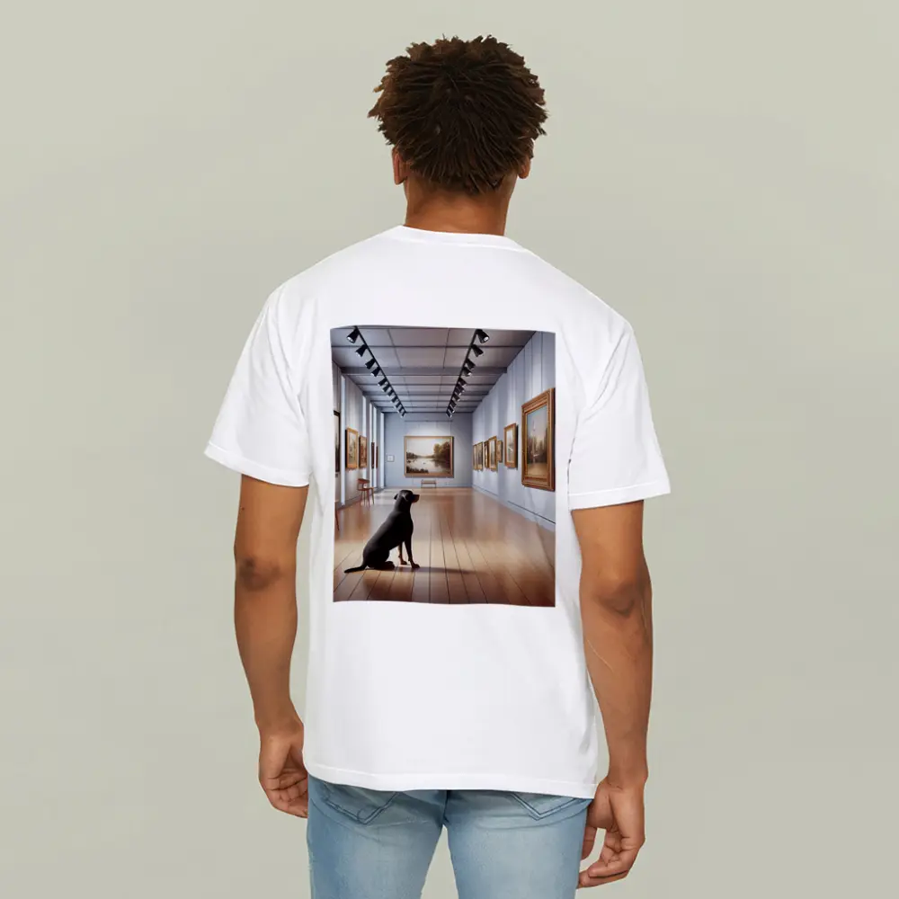 Black Labrador Sitting In Art Gallery – T-Shirts