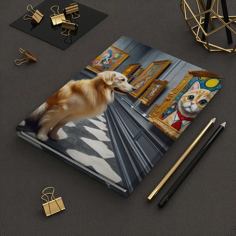 Golden Retriever Admiring Cat Portrait Art Gallery – Notebooks