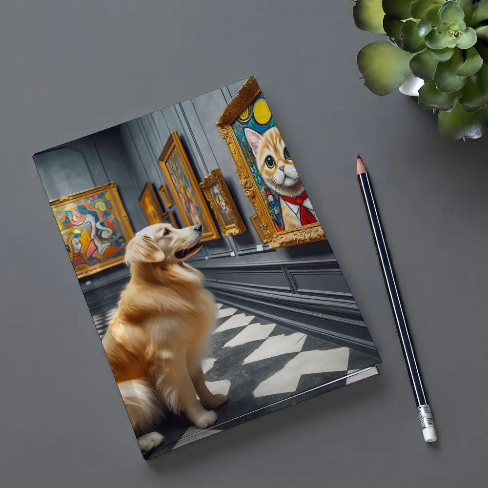 Golden Retriever Admiring Cat Portrait Art Gallery – Notebooks