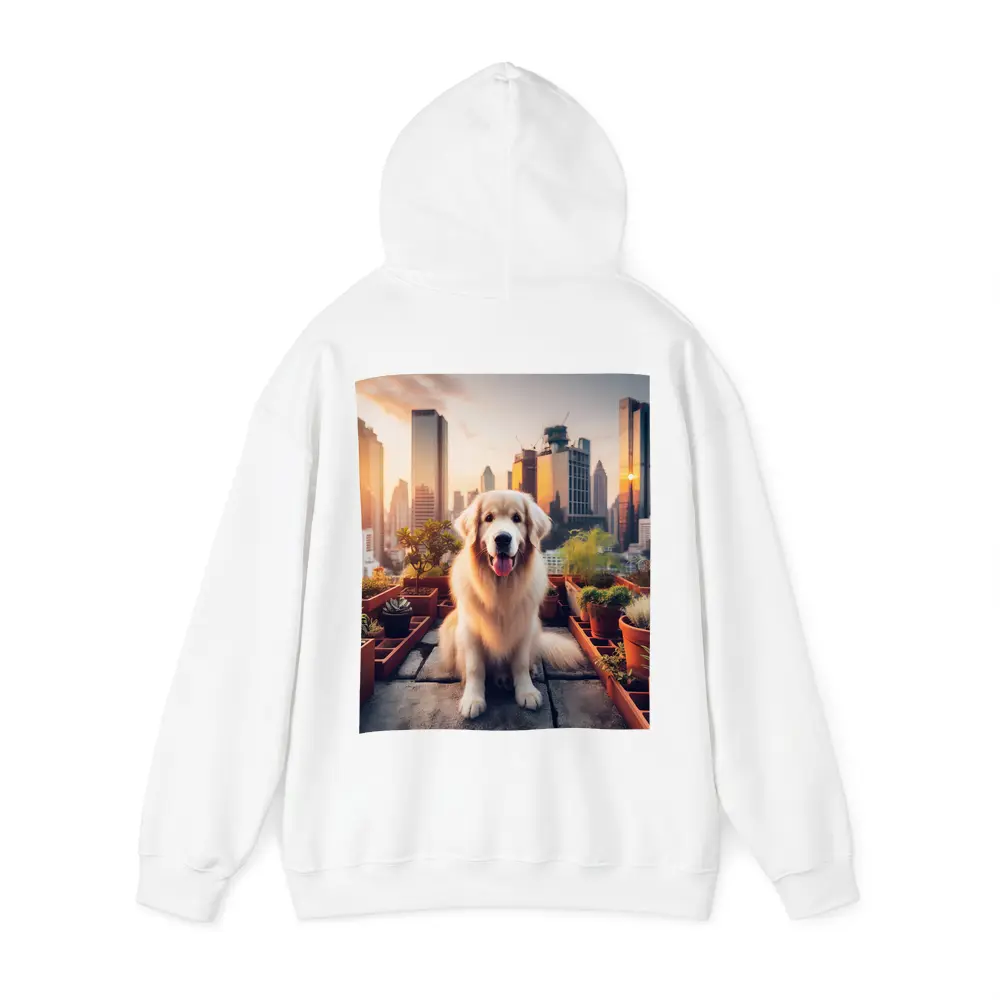 Golden Retriever Rooftop Garden City Skyline – Hoodies
