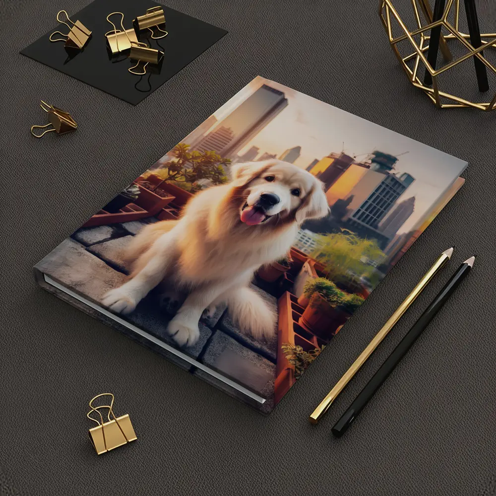 Golden Retriever Rooftop Garden City Skyline – Notebooks