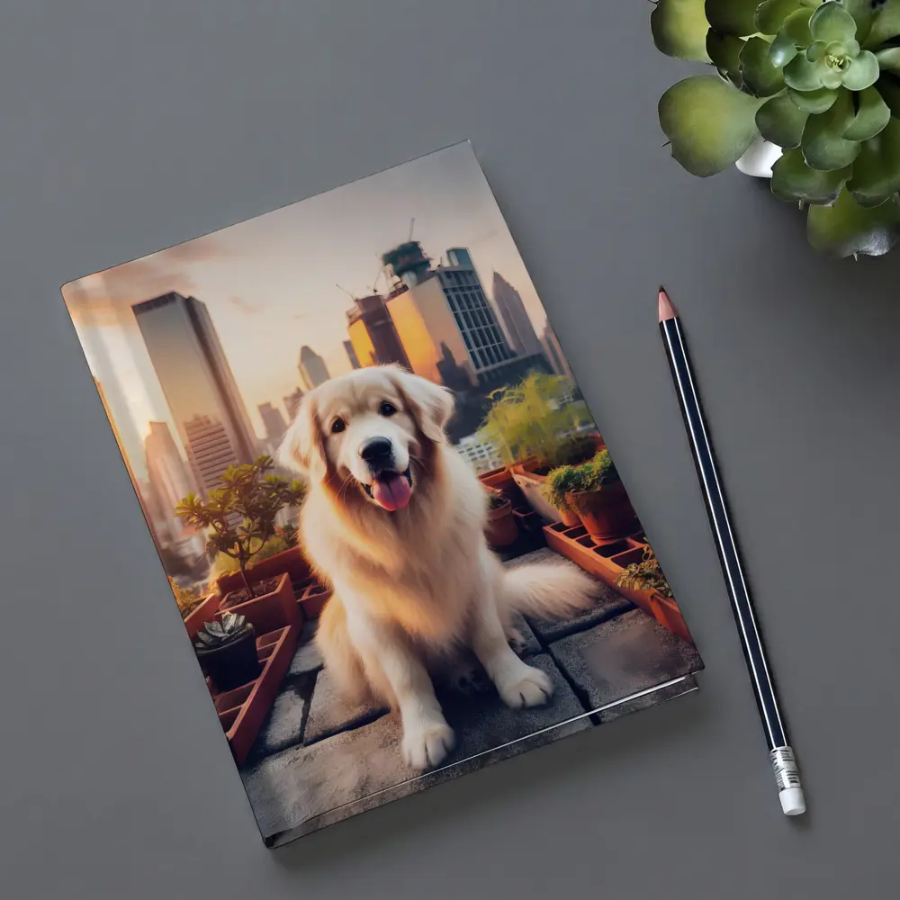 Golden Retriever Rooftop Garden City Skyline – Notebooks