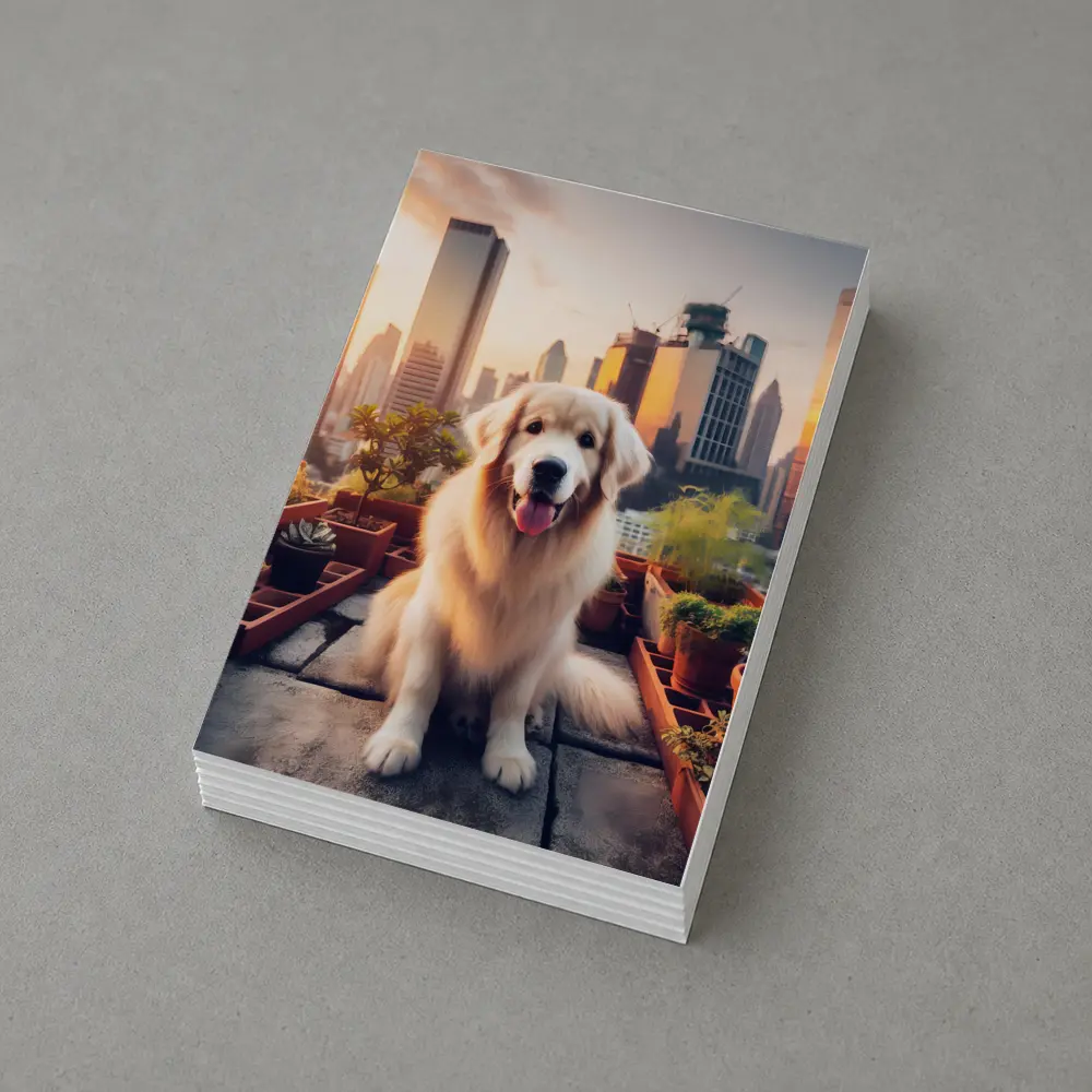 Golden Retriever Rooftop Garden City Skyline – Postcards