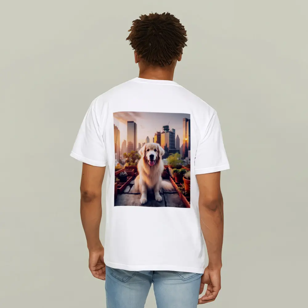 Golden Retriever Rooftop Garden City Skyline – T-Shirts