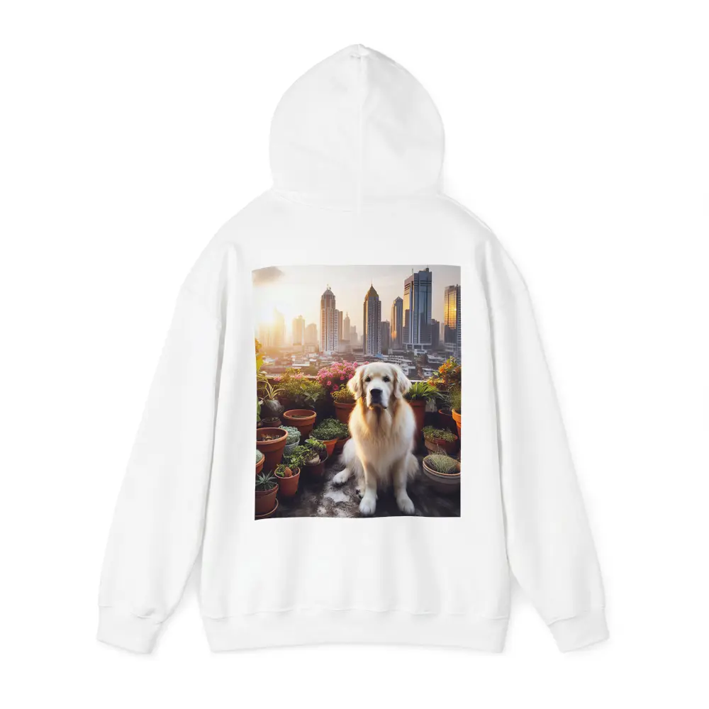 Golden Retriever Sitting City Skyline Rooftop – Hoodies