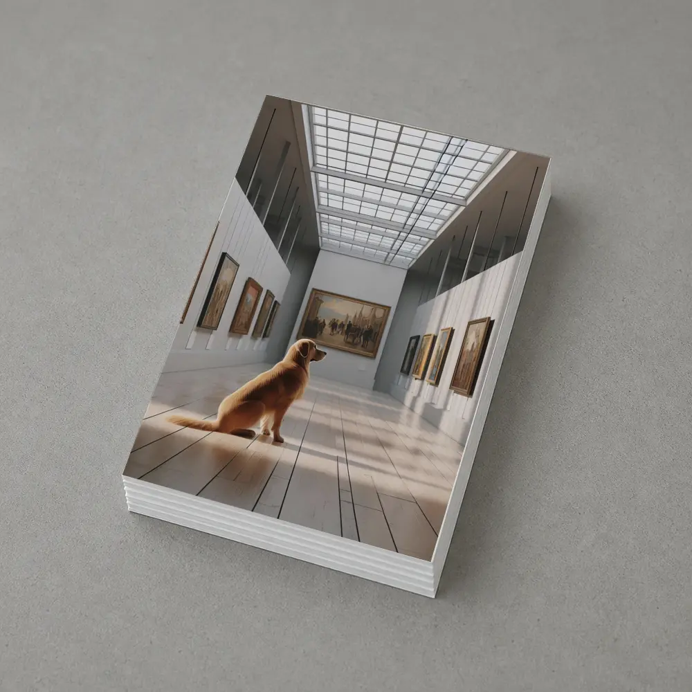 Golden Retriever Sitting in Art Gallery – Postcards