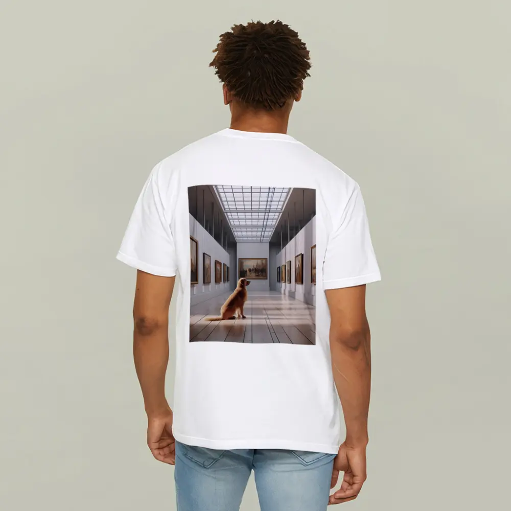 Golden Retriever Sitting in Art Gallery – T-Shirts