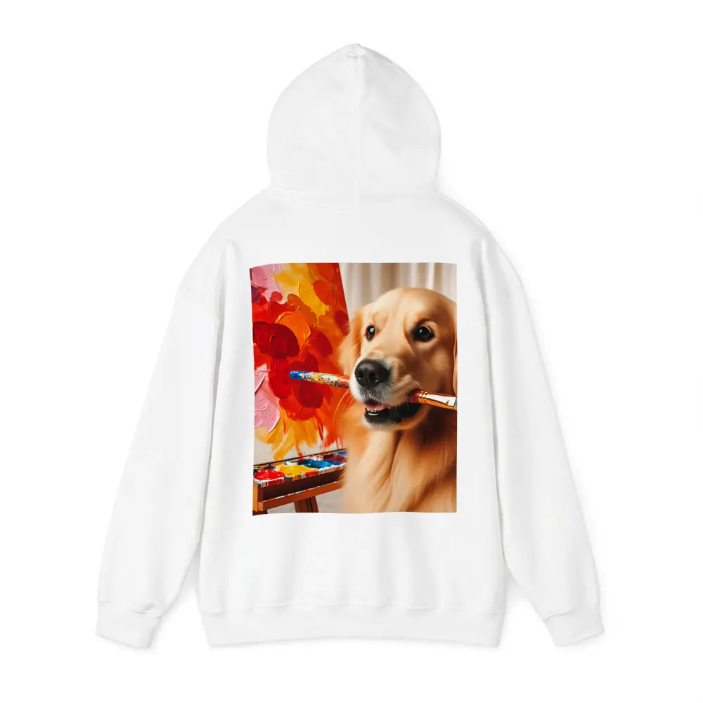 Golden Retriever Artist Painting Colorful Flowers – Hoodies