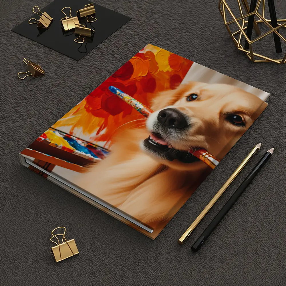 Golden Retriever Artist Painting Colorful Flowers – Notebooks