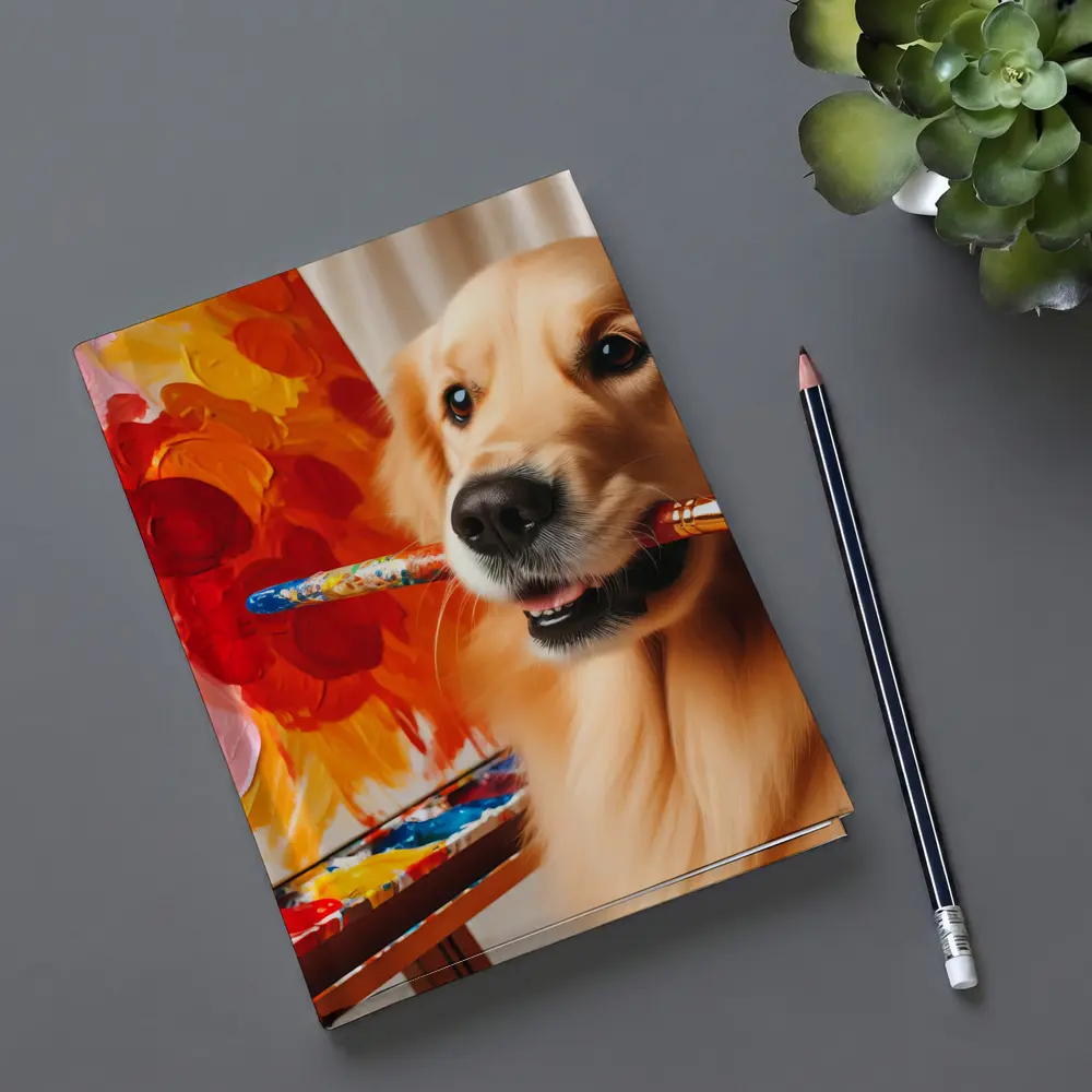 Golden Retriever Artist Painting Colorful Flowers – Notebooks