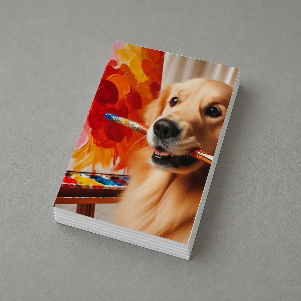 Golden Retriever Artist Painting Colorful Flowers – Postcards