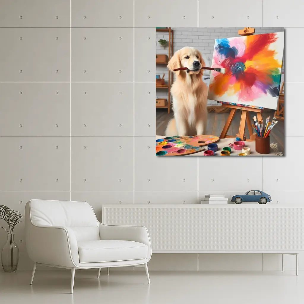 Golden Retriever Painting On Canvas Art Studio – Wall Art