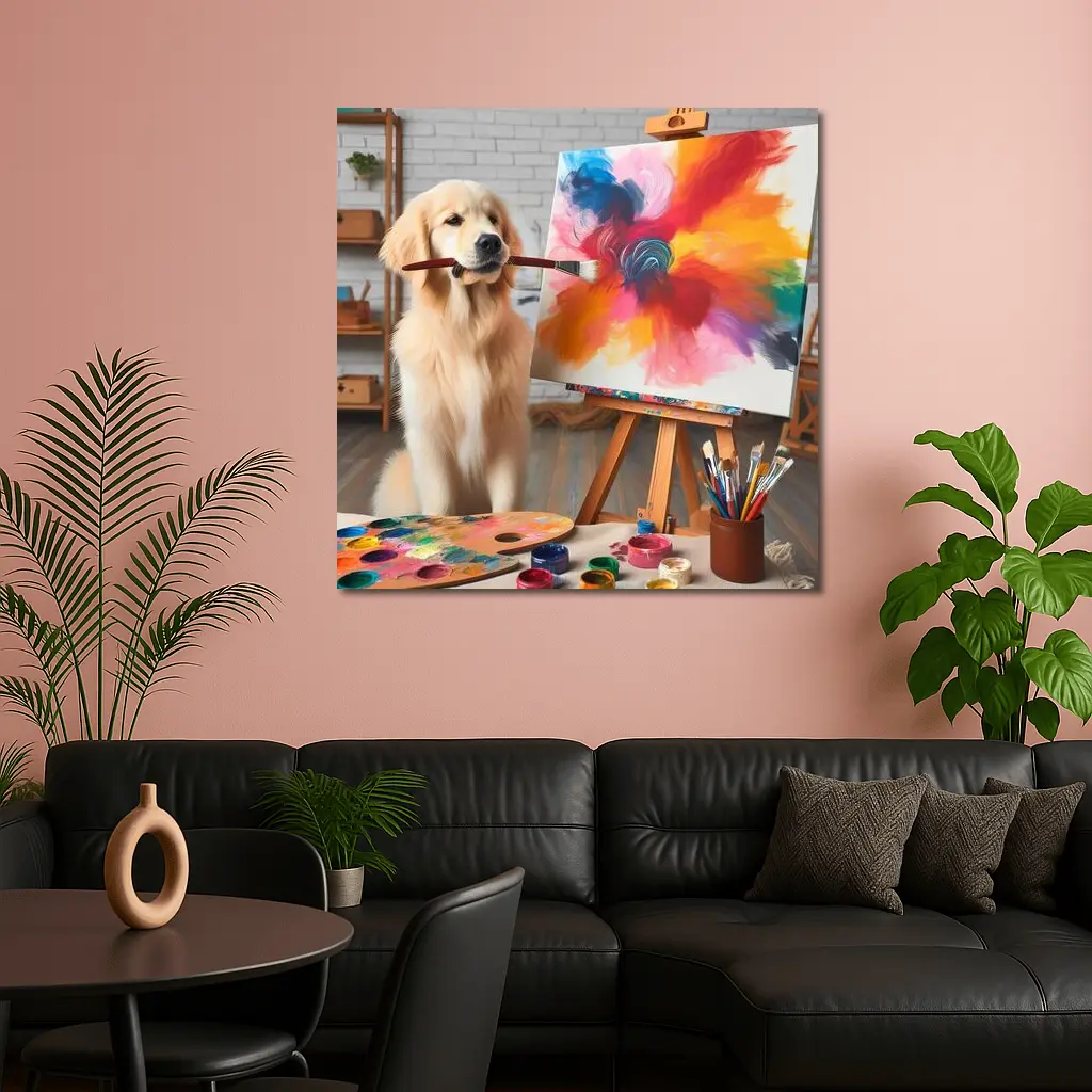 Golden Retriever Painting On Canvas Art Studio – Wall Art