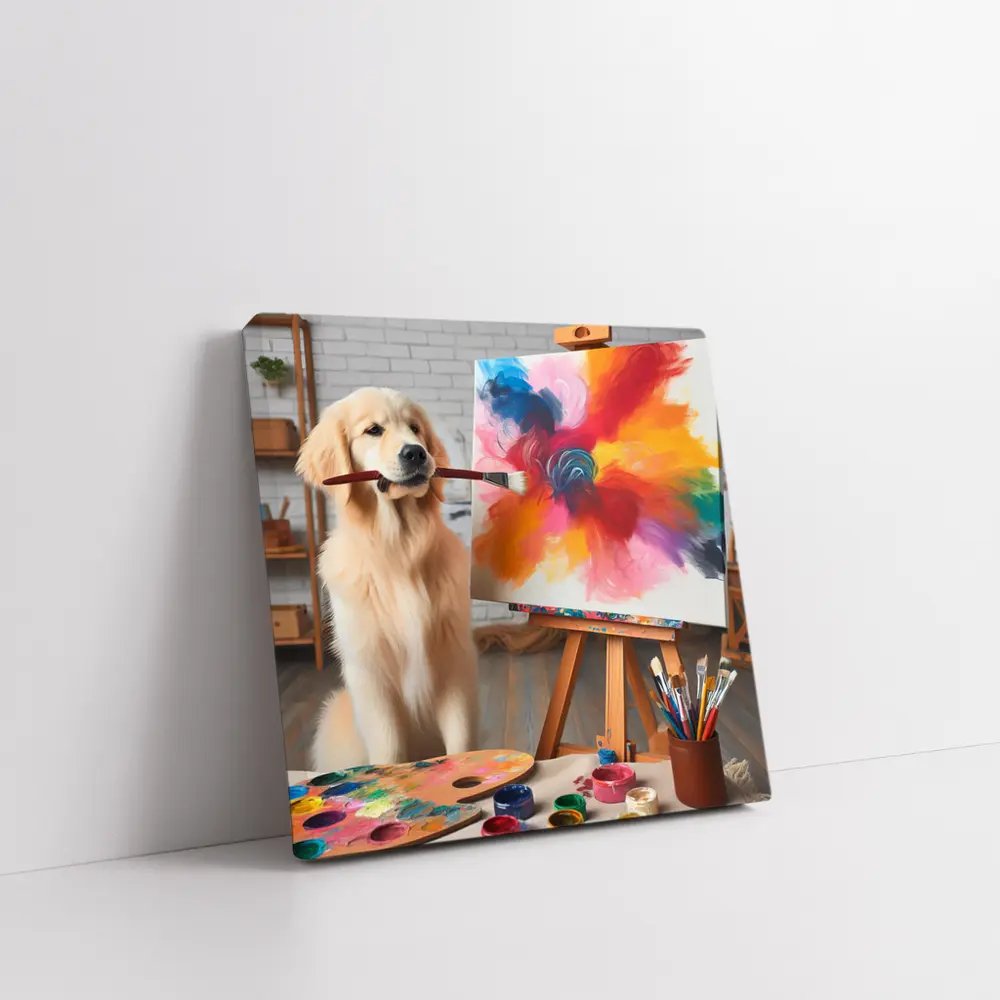 Golden Retriever Painting On Canvas Art Studio – Wall Art