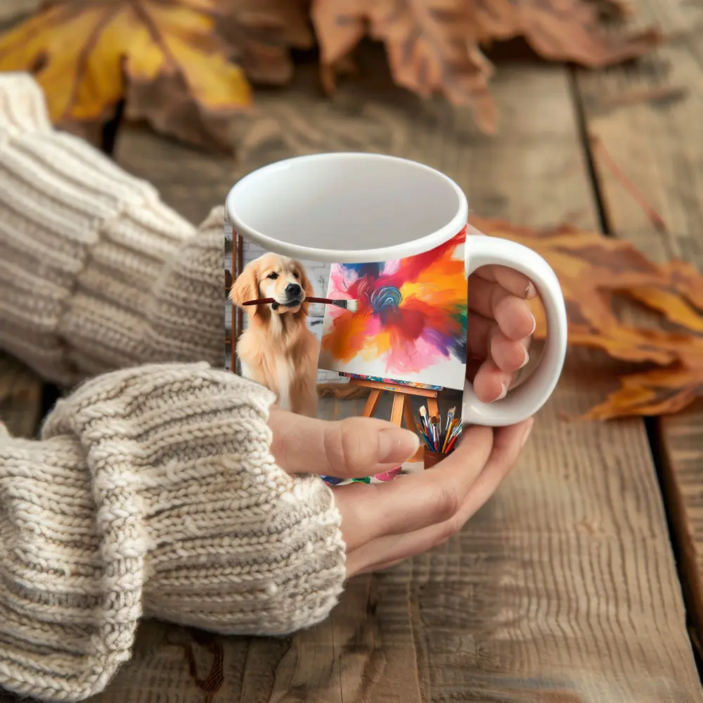 Golden Retriever Painting On Canvas Art Studio – Mugs
