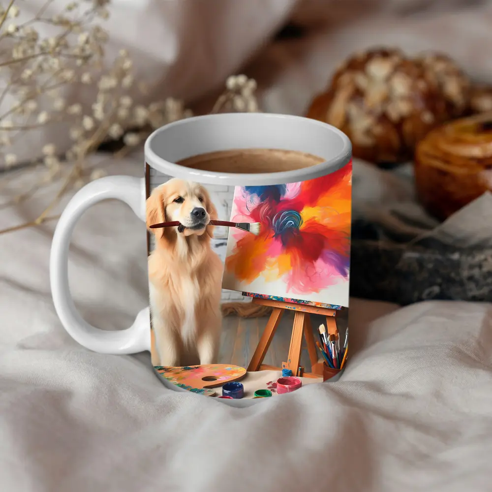 Golden Retriever Painting On Canvas Art Studio – Mugs