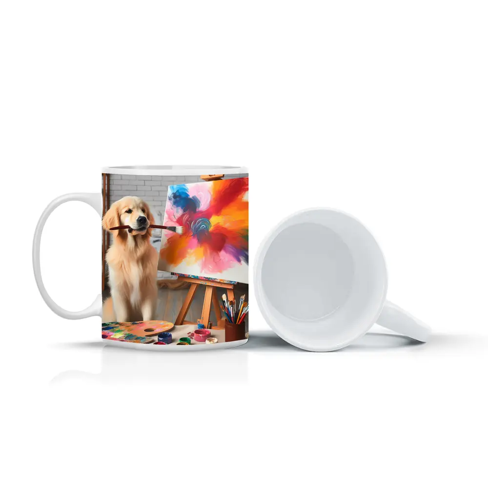 Golden Retriever Painting On Canvas Art Studio – Mugs