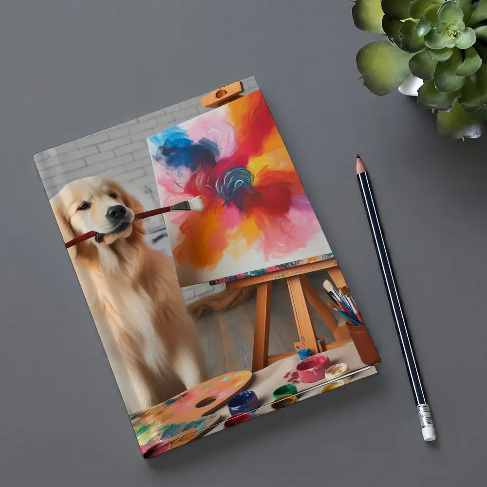 Golden Retriever Painting On Canvas Art Studio – Notebooks