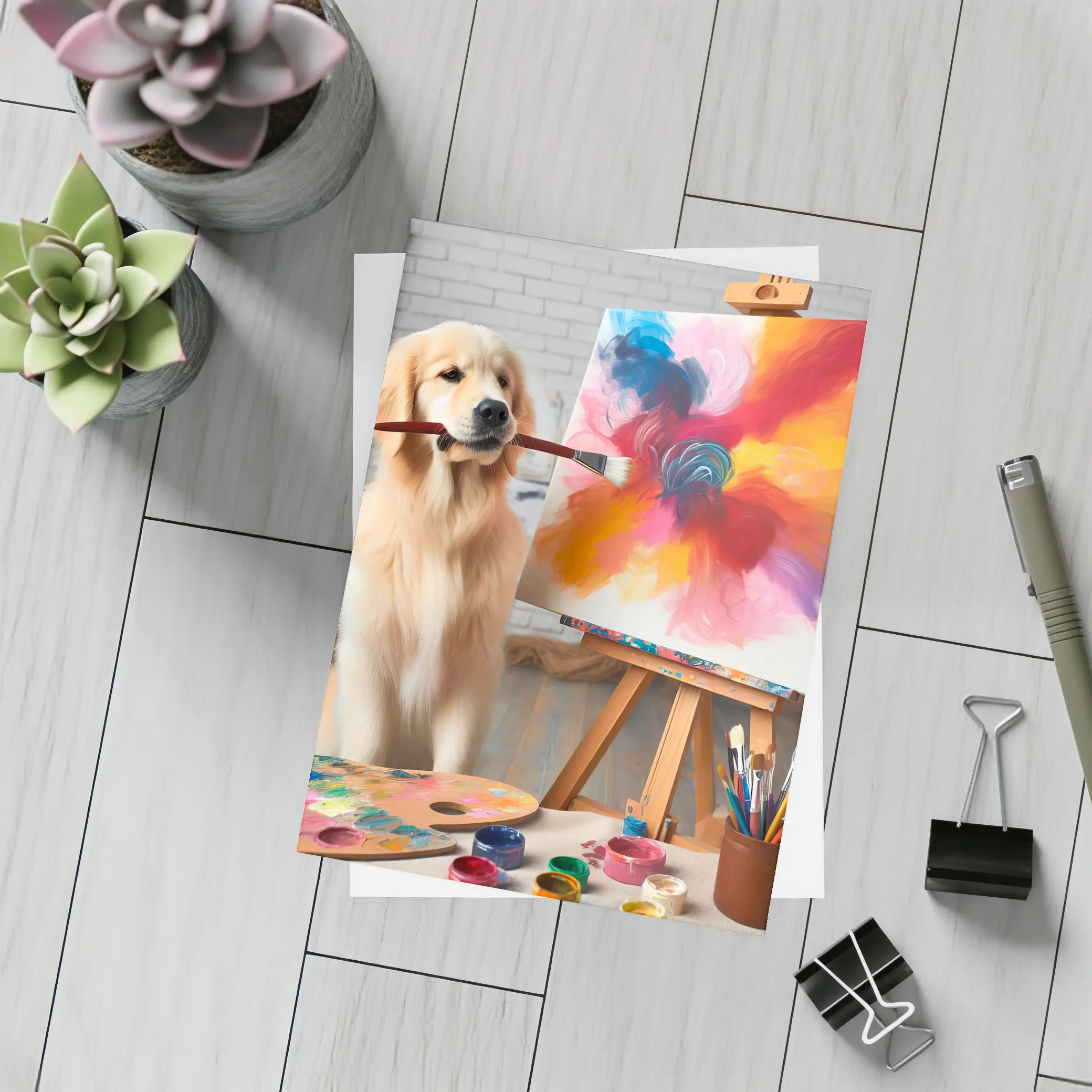 Golden Retriever Painting On Canvas Art Studio – Postcards