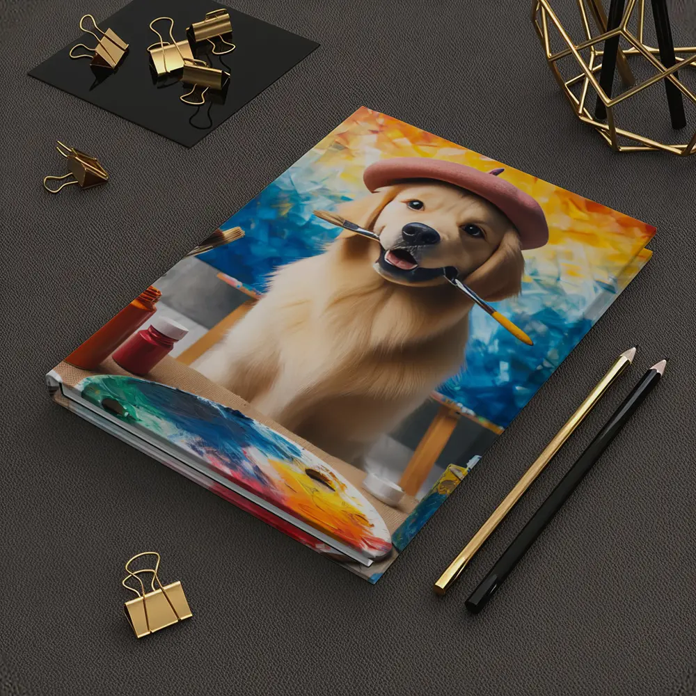 Golden Retriever Artist Wearing Beret With Paintbrushes – Notebooks