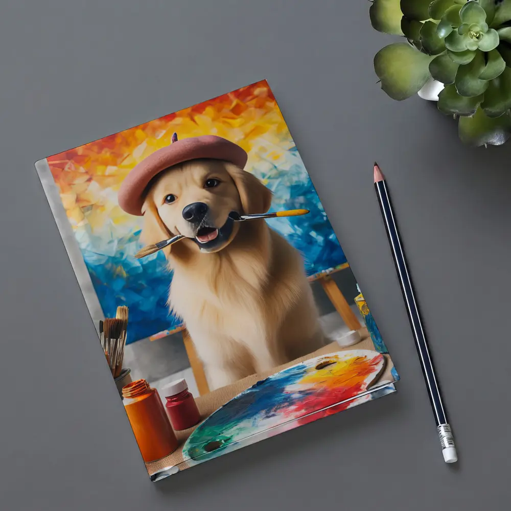 Golden Retriever Artist Wearing Beret With Paintbrushes – Notebooks