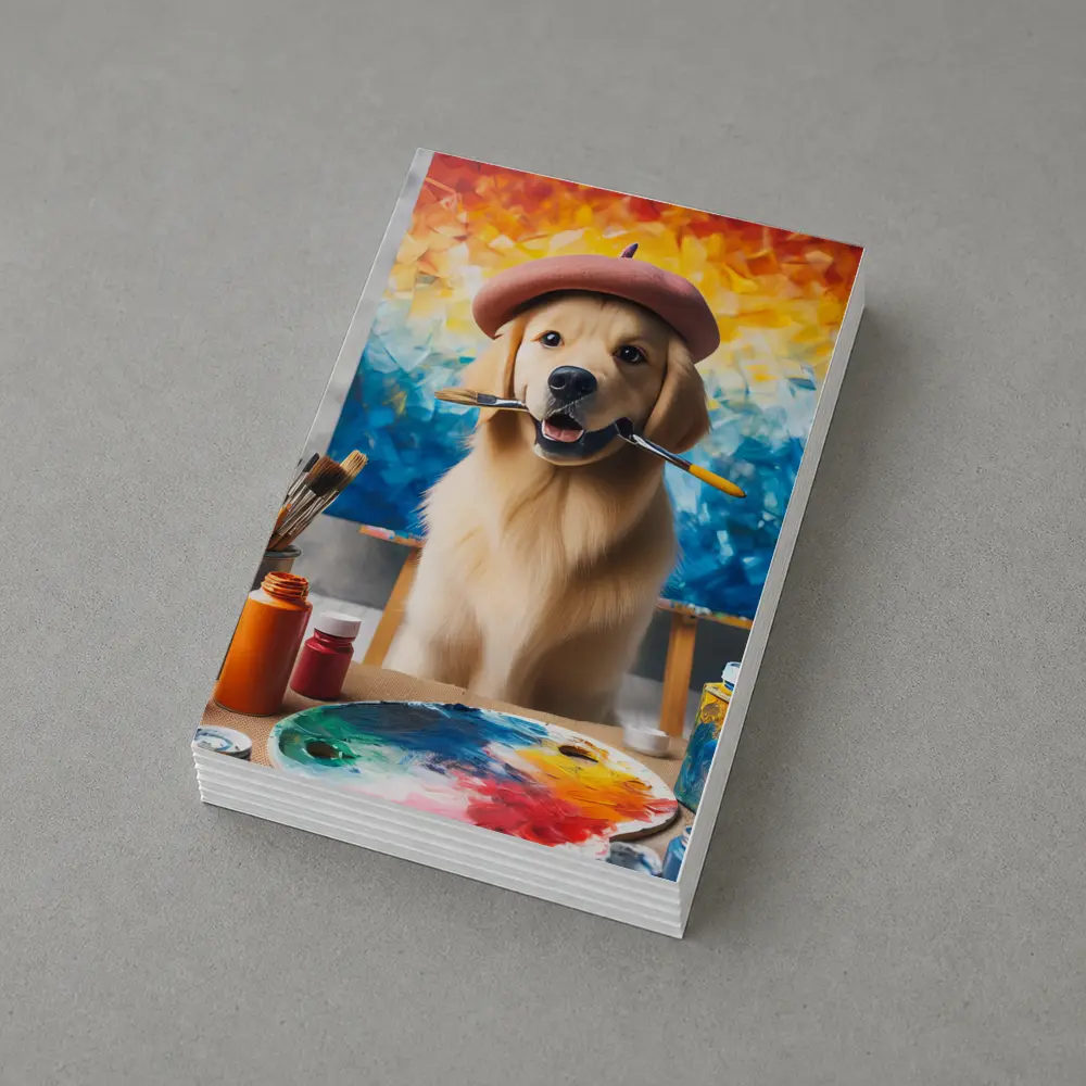 Golden Retriever Artist Wearing Beret With Paintbrushes – Postcards