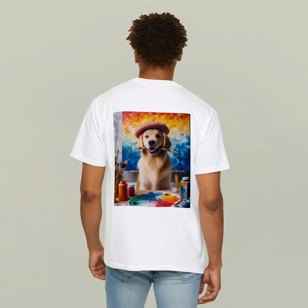 Golden Retriever Artist Wearing Beret With Paintbrushes – T-Shirts