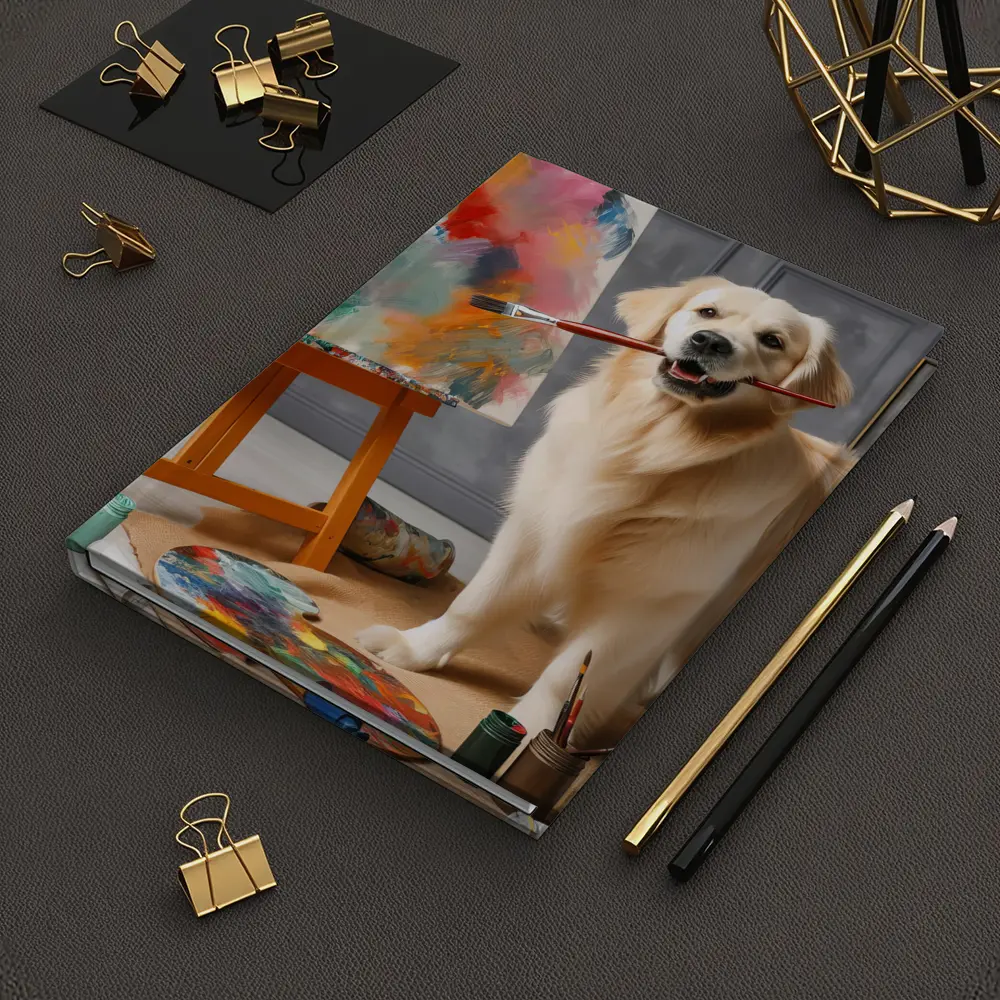Golden Retriever Artist Painting on Easel – Notebooks