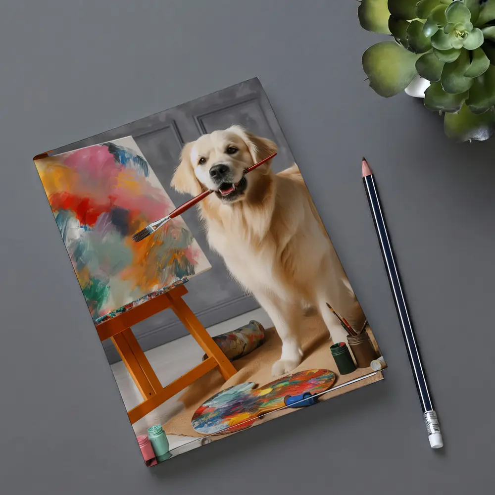 Golden Retriever Artist Painting on Easel – Notebooks