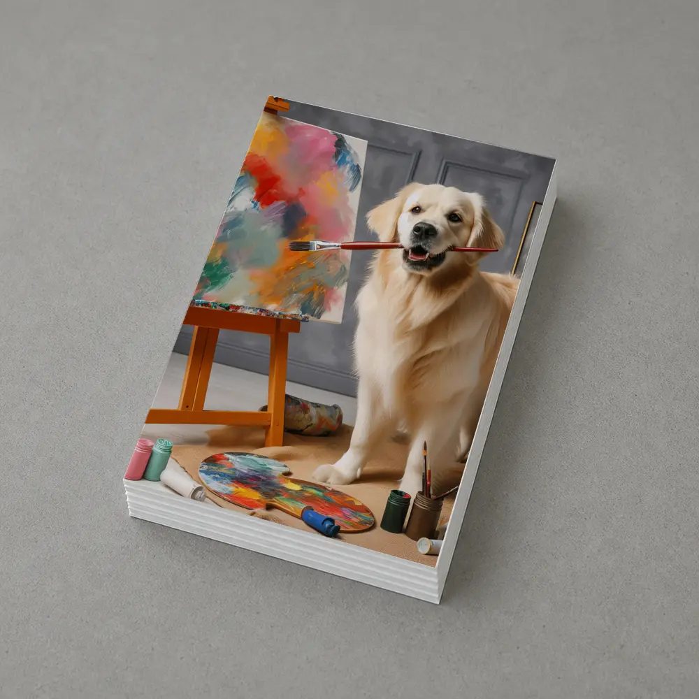 Golden Retriever Artist Painting on Easel – Postcards