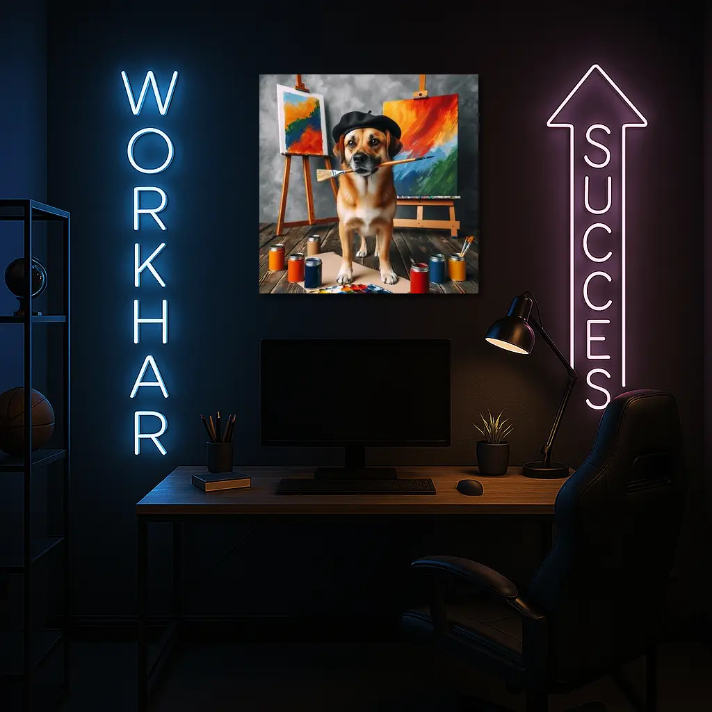 Dog Artist Painter Beret Studio Canvas – Wall Art