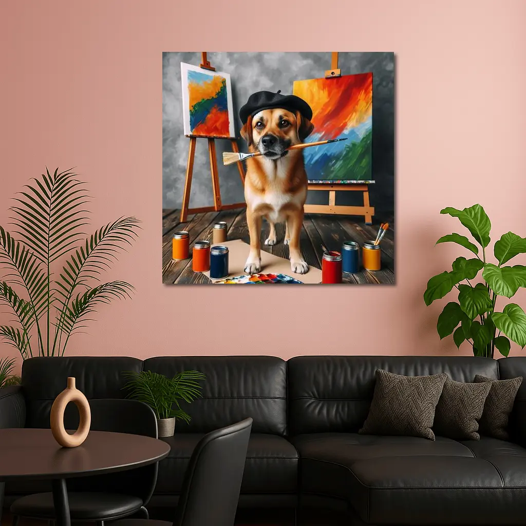 Dog Artist Painter Beret Studio Canvas – Wall Art