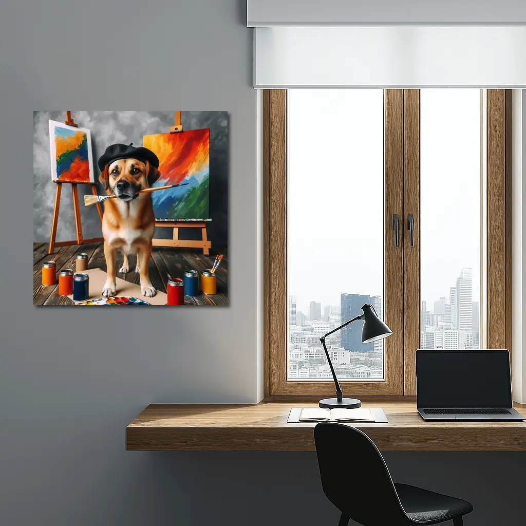 Dog Artist Painter Beret Studio Canvas – Wall Art