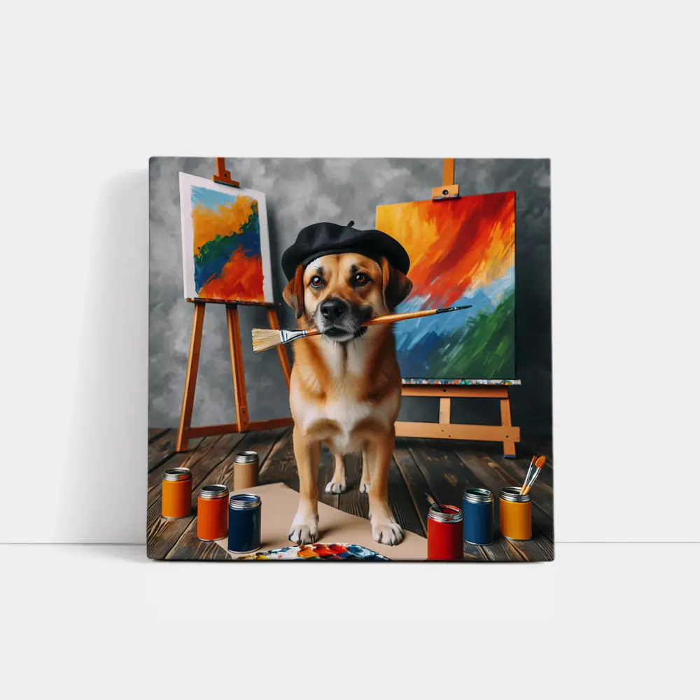 Dog Artist Painter Beret Studio Canvas – Wall Art