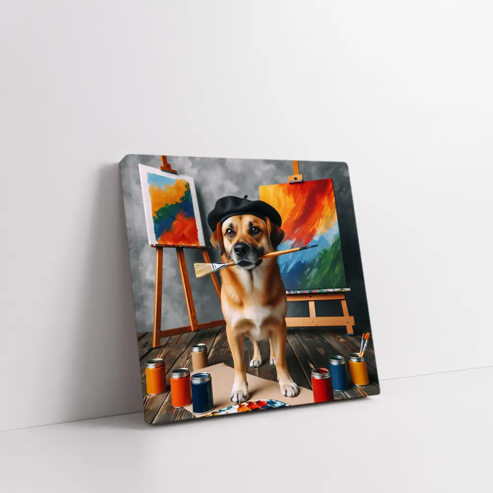 Dog Artist Painter Beret Studio Canvas – Wall Art