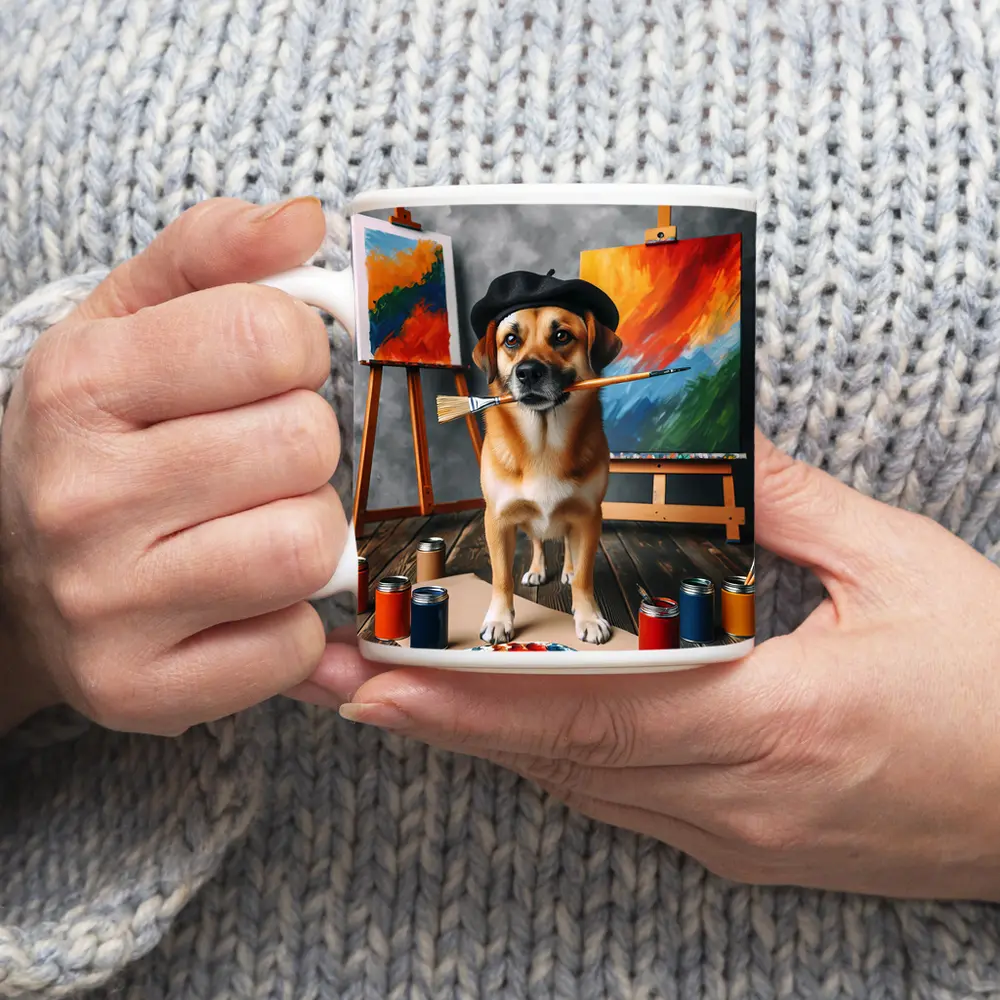 Dog Artist Painter Beret Studio Canvas – Mugs