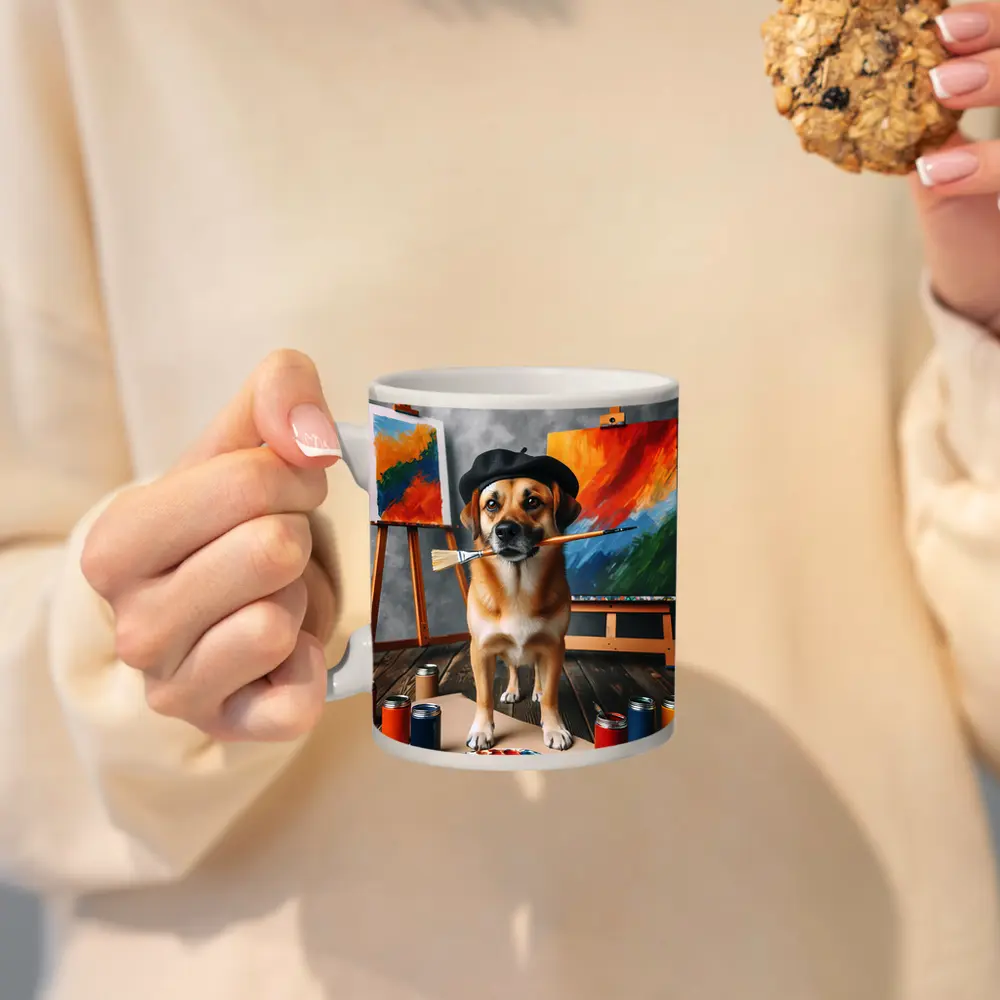 Dog Artist Painter Beret Studio Canvas – Mugs