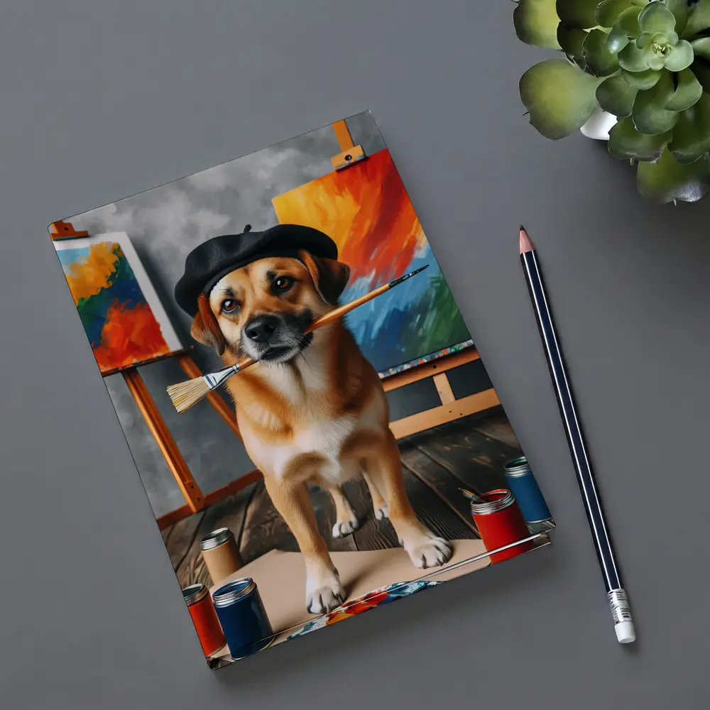 Dog Artist Painter Beret Studio Canvas – Notebooks