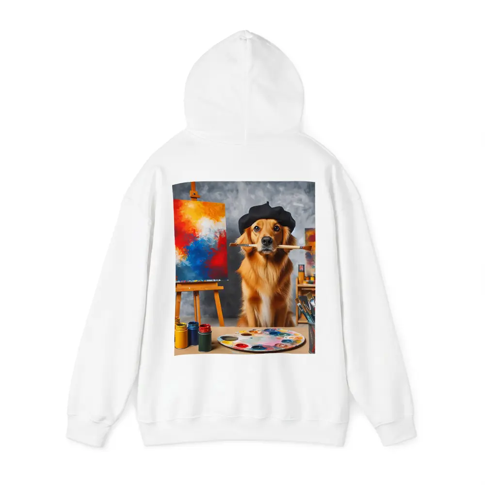 Golden Retriever Artist Wearing Beret Painting – Hoodies