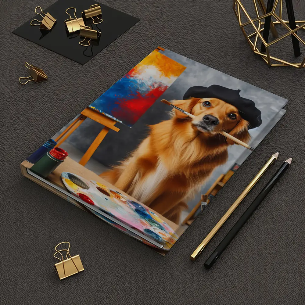 Golden Retriever Artist Wearing Beret Painting – Notebooks